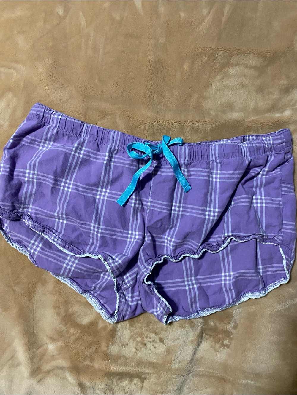 BOGO Old Navy Purple Plaid Lounge Shorts with Teal Drawstring Sz L